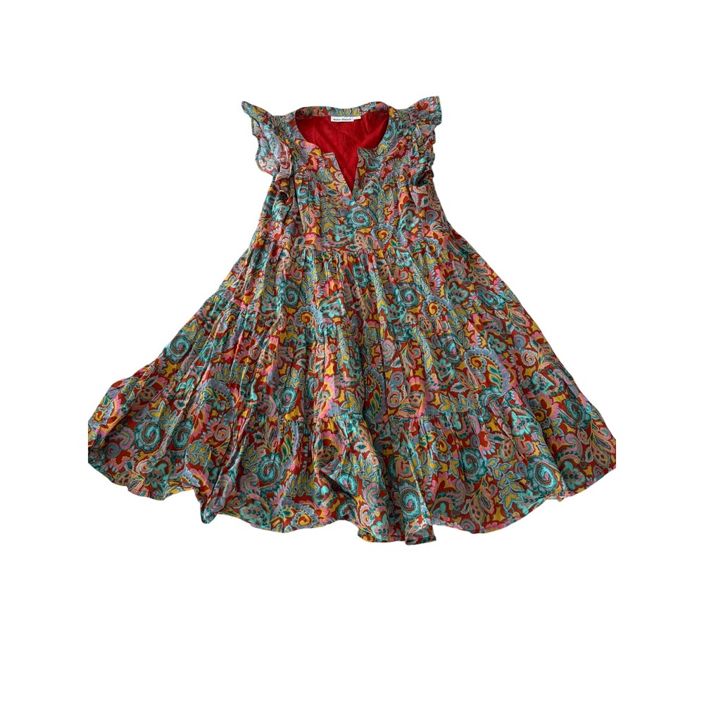 Roller Rabbit Rodez Pippa Dress Womens XS Multi Color Paisley Tiered Cotton Mini
